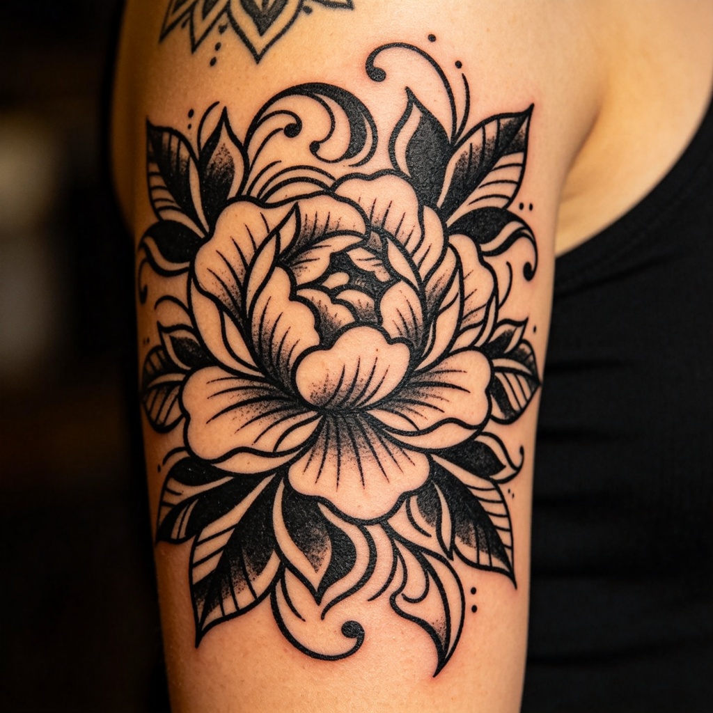 Bold line floral tattoo