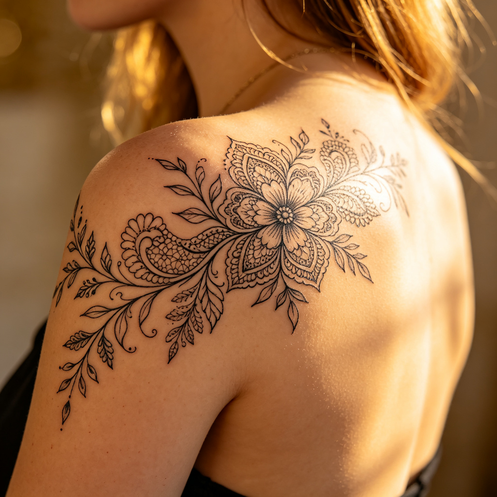 Fine line botanical tattoo